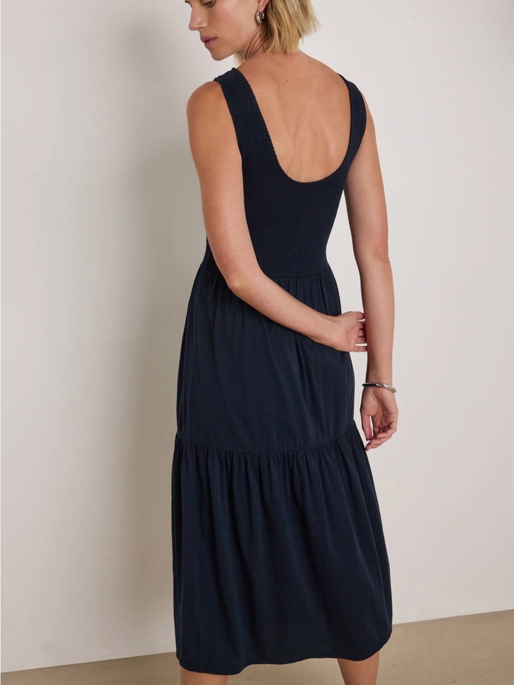 Nation LTD Clementine Pima Cotton Smocked Midi Dress Midnight Navy S - Picture 14 of 16